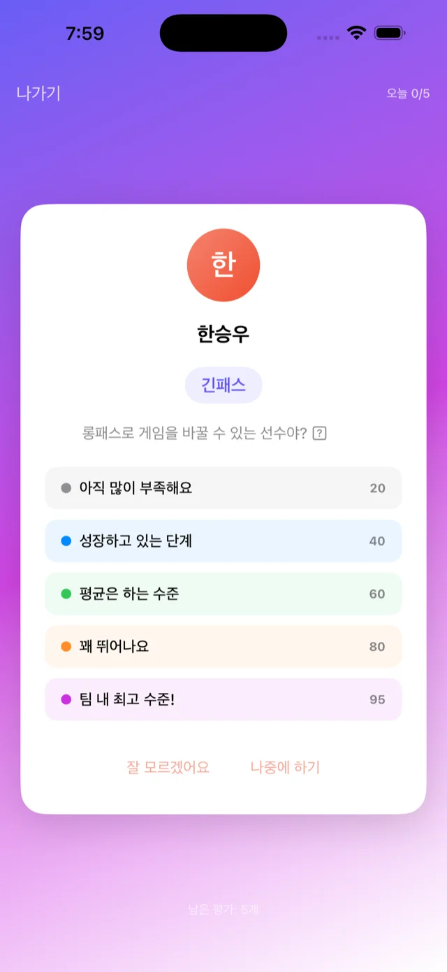 Player evaluation screen